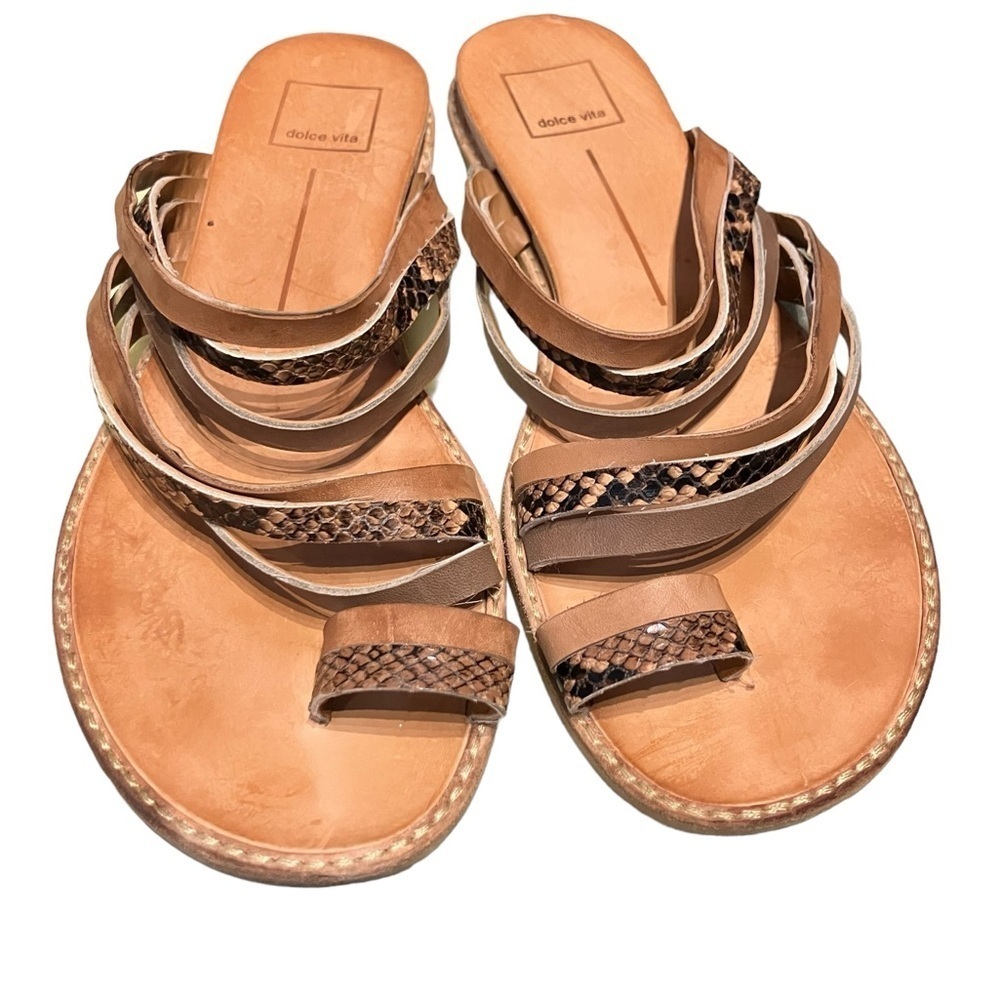Dolce Vita Leather Nelly Flat Snakeskin Toe Ring Sandal Size 9